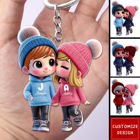 Personalized Kissing Couple Keychain - Custom Romantic Gift for Lovers