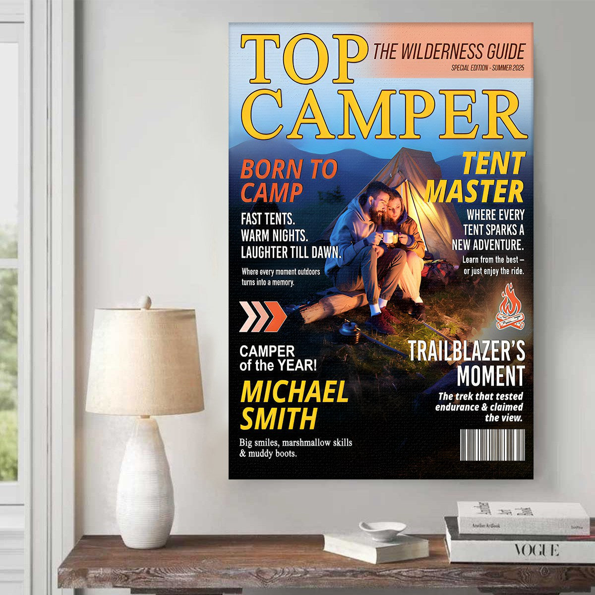 Canvas / Poster material and size view - Personalized Camping Magazine Cover