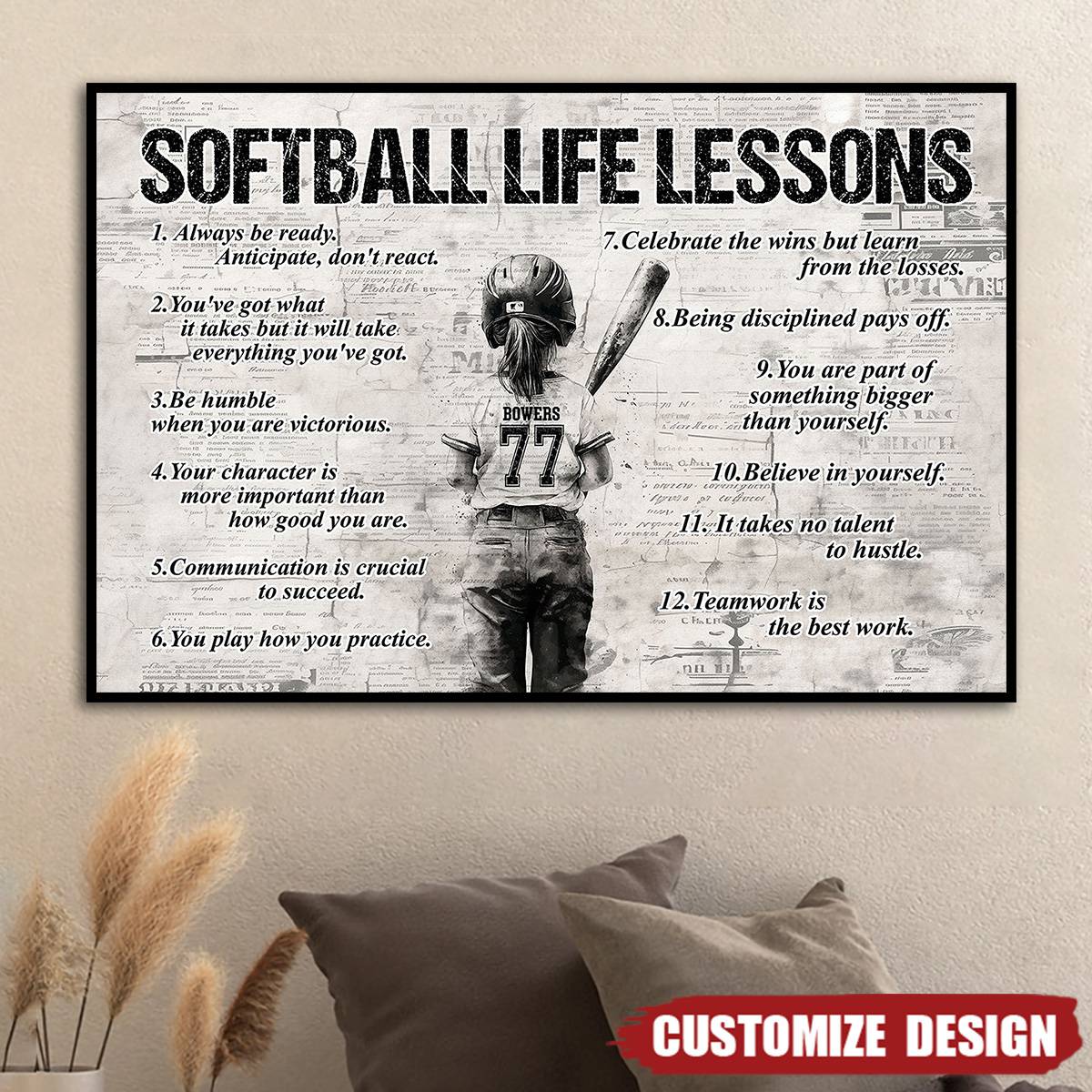 Personalized Softball Girl Poster / Canvas - Custom Gift For Young Softball Fans