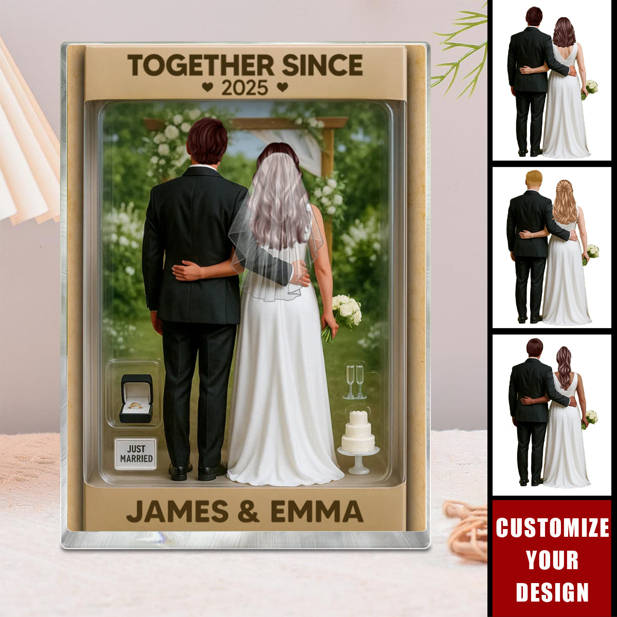 Bride & Groom Garden Wedding - Personalized Acrylic Block Plaque
