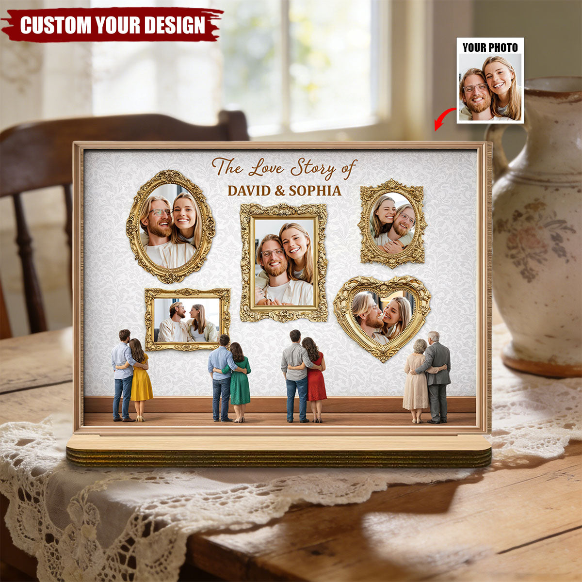 The Love Story Of - Personalized Ornate Frame Wood Plaque