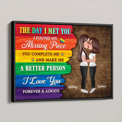 The Day I Met You - Personalized Half LGBT Flag Couple Poster / Canvas