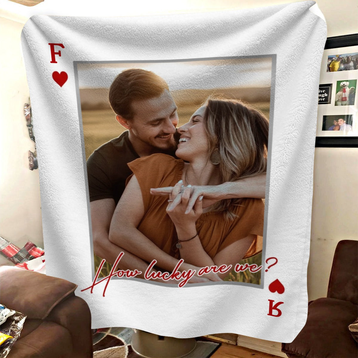 Personalized “Playing Cards” Photo Blanket - Custom Anniversary Gift for Couple