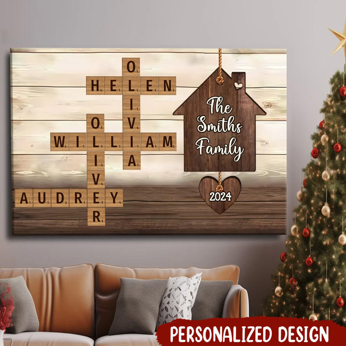 Custom Family Name Scrabble Art Canvas - Personalized Wall Decor Gift