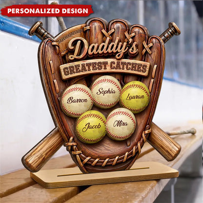 Daddy’s Greatest Catches - Personalized Baseball Wooden Plaque