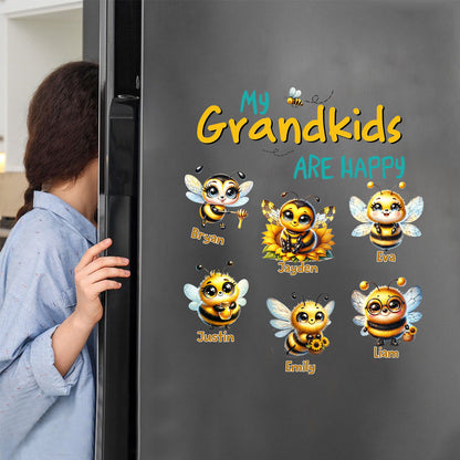 Personalized "My Grandkids Are Happy" Bee Sticker - Custom Grandchildren Names Honeybee Decal for Refrigerator, Kitchen Decor - Unique Gift for Grandparents