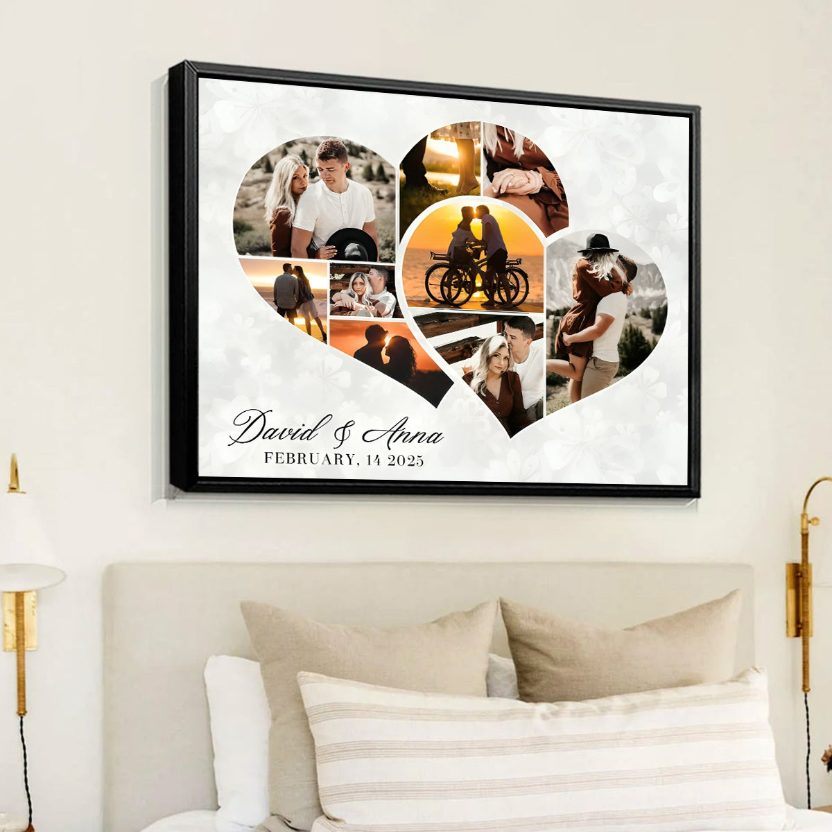 Personalized Two Hearts Entangled Photo Collage Canvas / Poster - Love Story Anniversary Gift For Couples