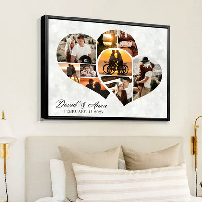 Personalized Two Hearts Entangled Photo Collage Canvas / Poster - Love Story Anniversary Gift For Couples