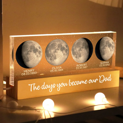 The Day You Became Our Dad - Personalized Custom Starry Moon Phase LED Night Light