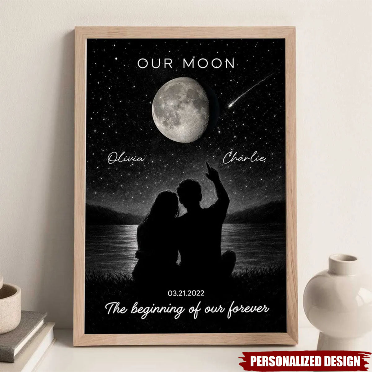 Personalized Night Sky Couple Moon Phase Poster / Canvas - Custom Valentine's Day Gift