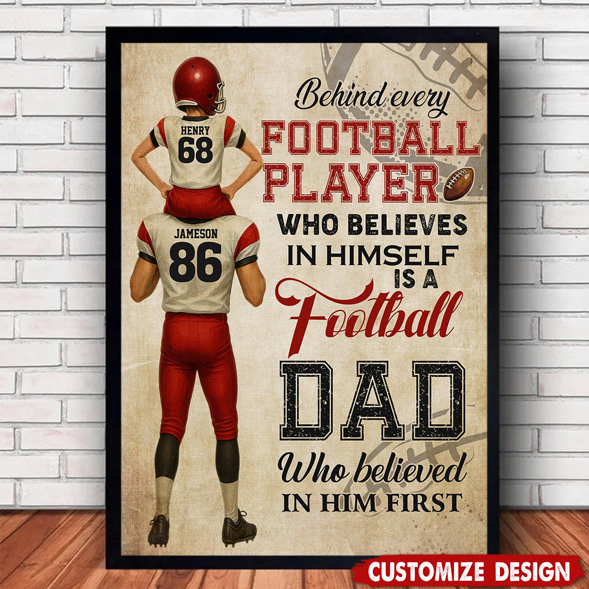 Personalized American Football Dad & Son Poster / Canvas - Birthday or Father’s Day Gift for Football Fans