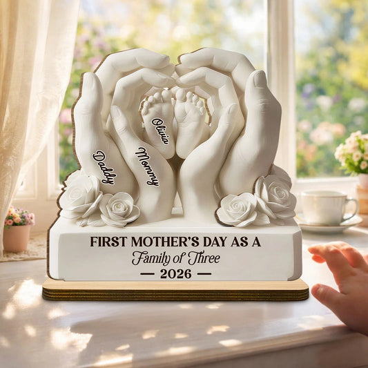 First Mother's Day As A Family Of Three - Personalized Custom 2-Layer Wood Plaque