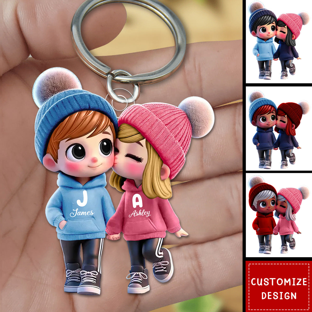 Personalized Kissing Couple Keychain - Custom Romantic Gift for Lovers