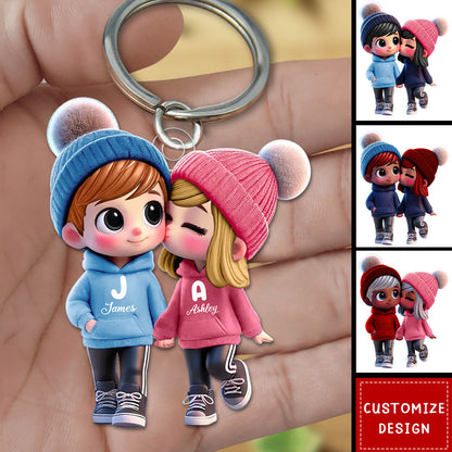 Personalized Kissing Couple Keychain - Custom Romantic Gift for Lovers