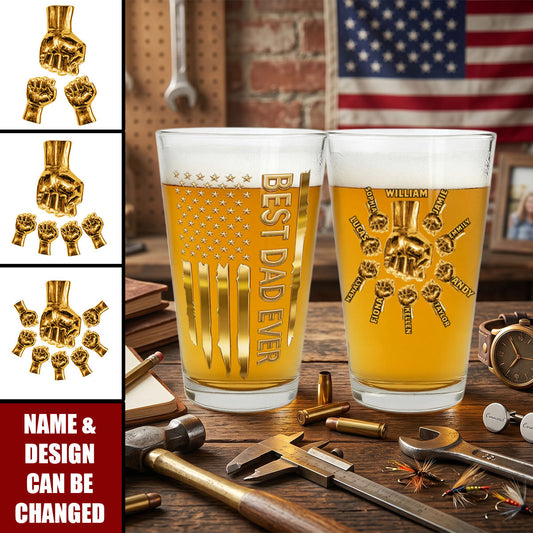 Custom Best Dad Ever Beer Glass for Dad with personalized design details for meaningful gifting