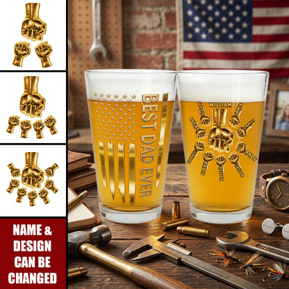 Custom Best Dad Ever Beer Glass for Dad with personalized design details for meaningful gifting