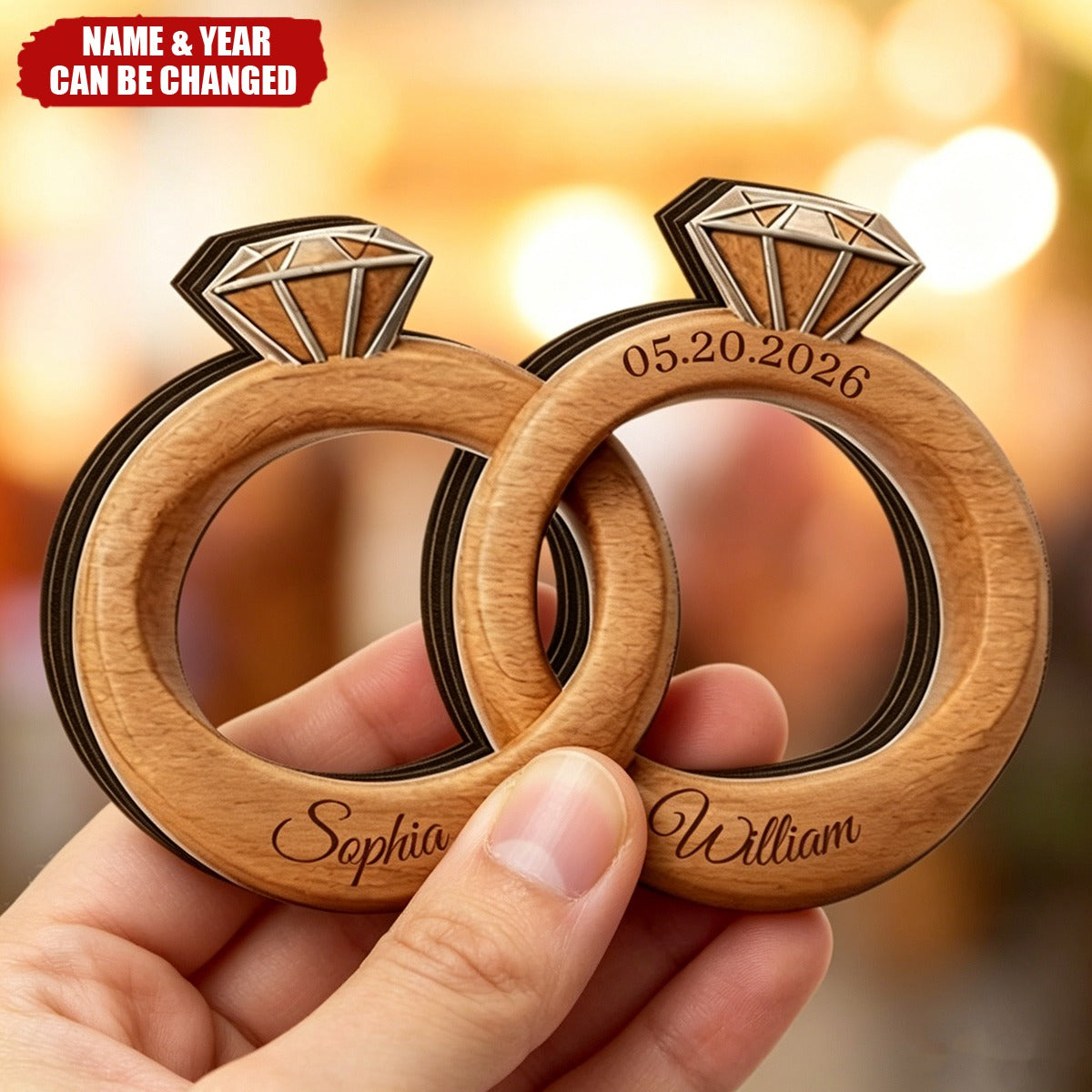 Custom Couple Wedding Ring Wooden Sign personalization view for Couples