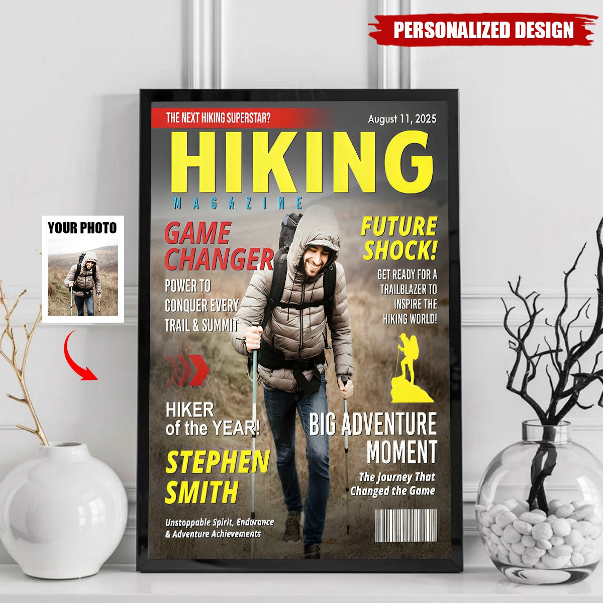 Custom Hiking Magazine Cover Poster / Canvas (Upload Your Photo) - Gift for Hiking Lovers