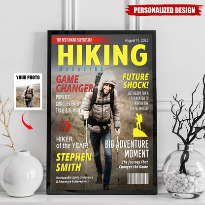 Custom Hiking Magazine Cover Poster / Canvas (Upload Your Photo) - Gift for Hiking Lovers