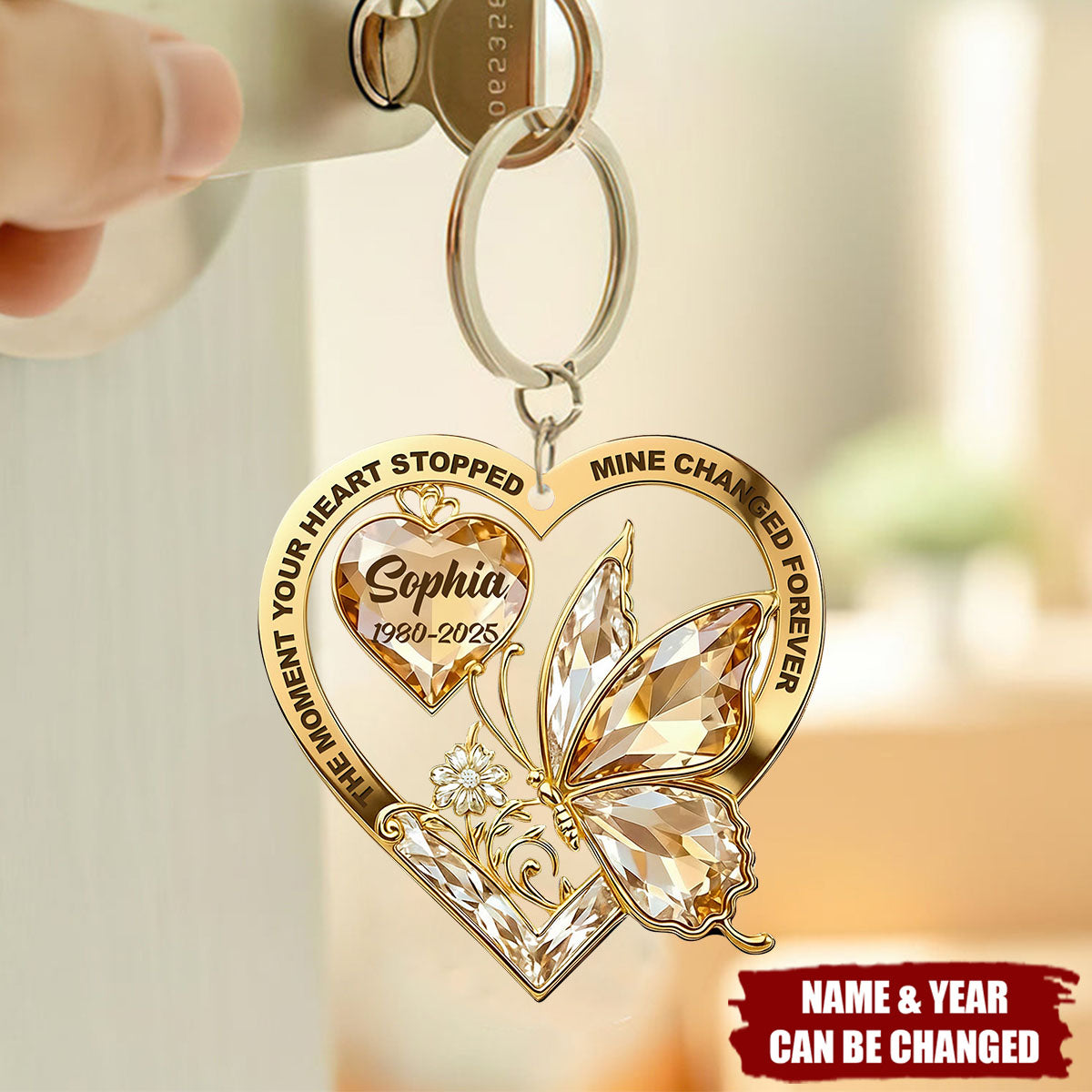 The Moment Your Heart Stopped Mine Changed Forever - Personalized Butterfly And Heart Acrylic Keychain