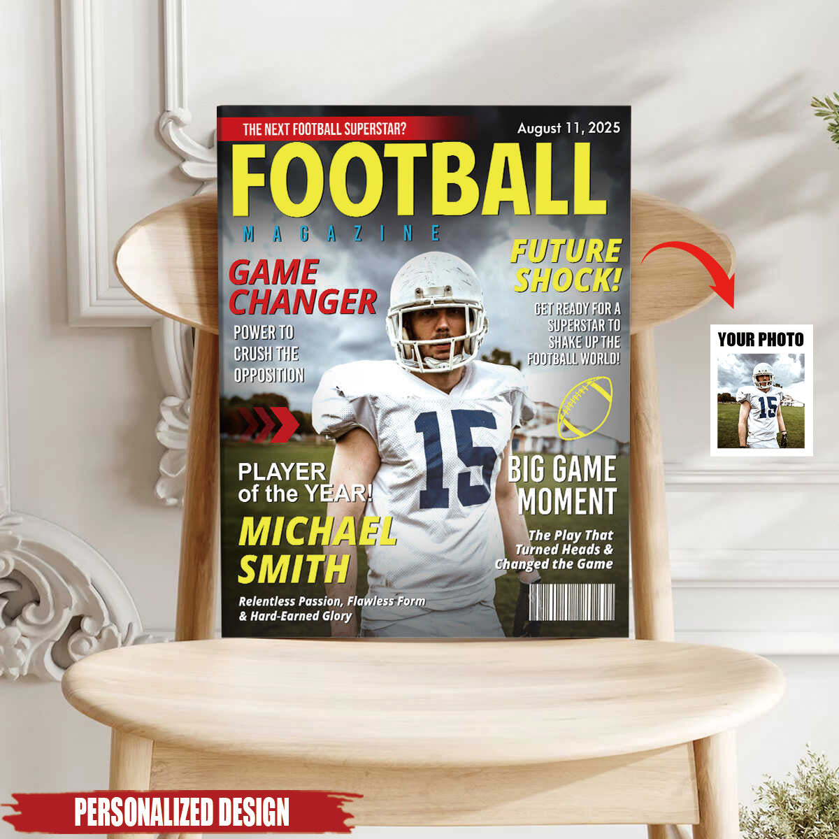 Custom Football Magazine Cover Poster / Canvas - Personalized Gift For Football Player