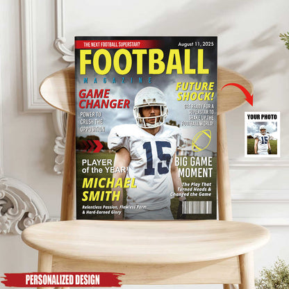 Custom Football Magazine Cover Poster / Canvas - Personalized Gift For Football Player