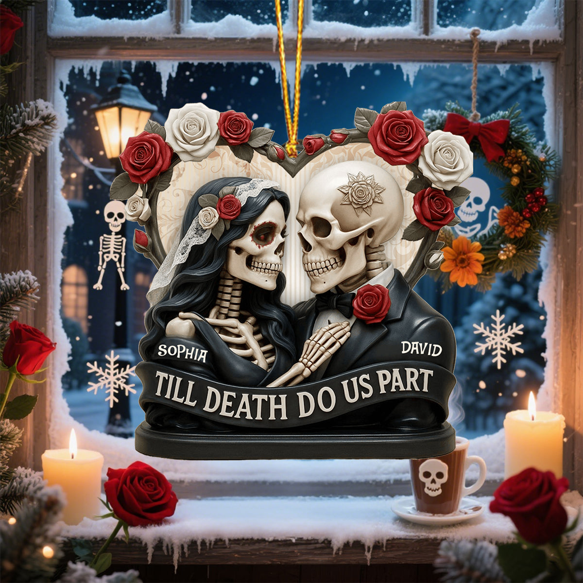 "Till Death Do Us Part" Personalized Wooden Ornament - Anniversary Gift for Couples