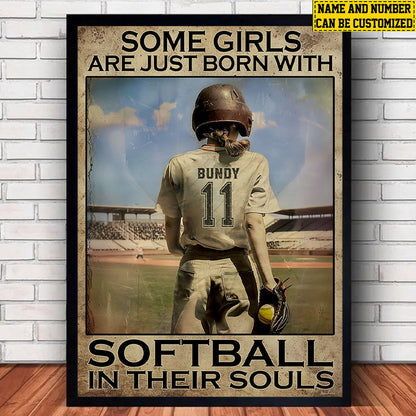“Some Girls Are Just Born With Softball” Poster / Canvas - Personalized Gift for Softball Girls