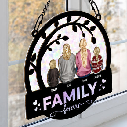 Family Forever - Personalized Acrylic Window Suncatcher Ornament - Christmas Gift For Family Members