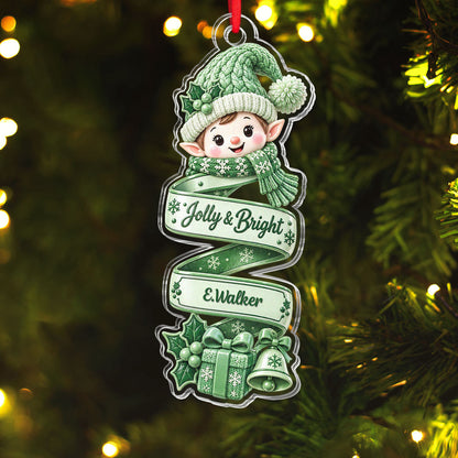 Jolly & Bright Personalized Christmas Elf Ornament - Custom Acrylic Holiday Keepsake Gift for Family & Kids