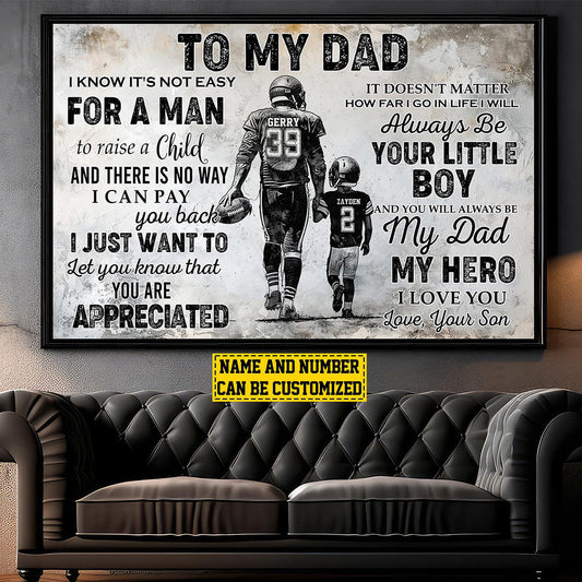 To My Dad Personalized Football Poster / Canvas - Gift For Football Lovers