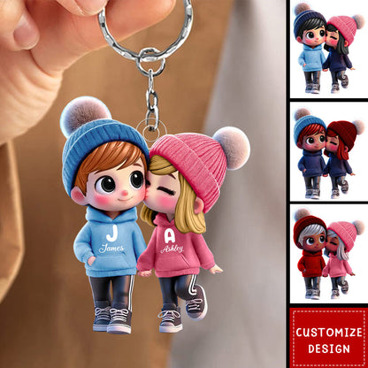 Personalized Kissing Couple Keychain - Custom Romantic Gift for Lovers