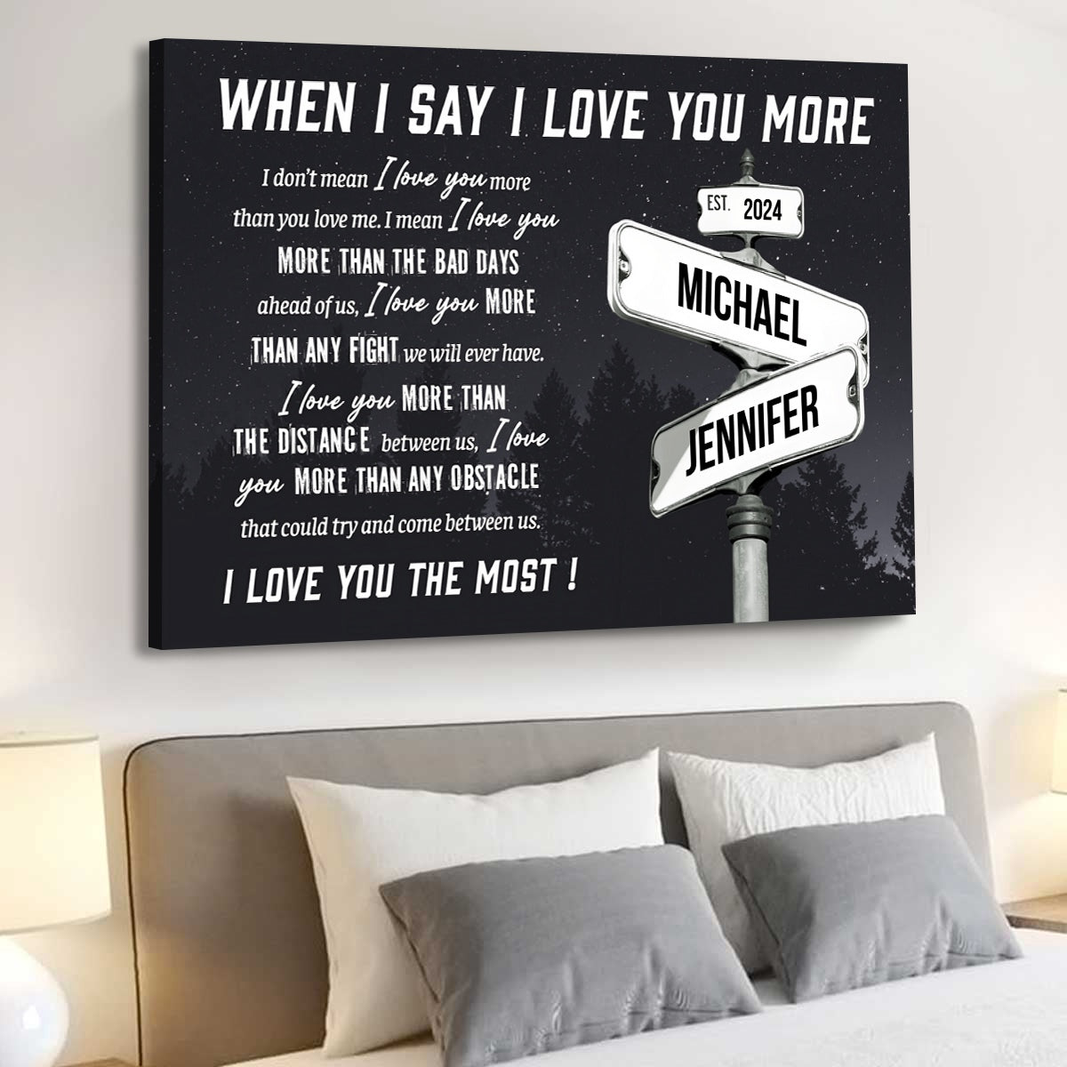 Personalized I Love You More Street Sign - Custom Names Date Canvas / Poster