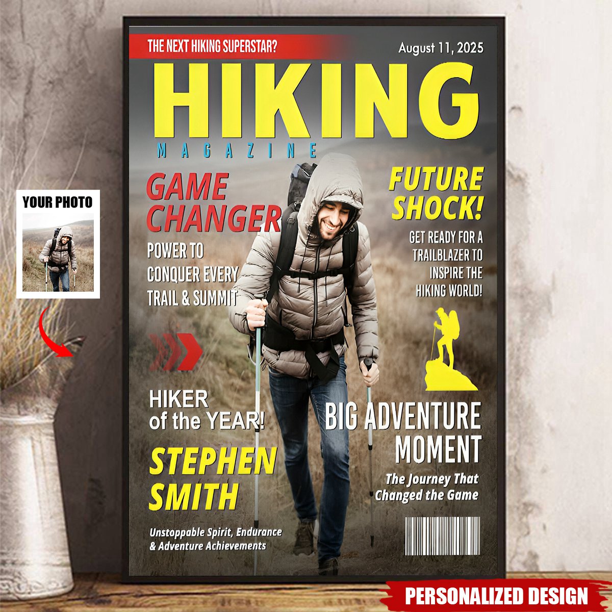 Custom Hiking Magazine Cover Poster / Canvas (Upload Your Photo) - Gift for Hiking Lovers