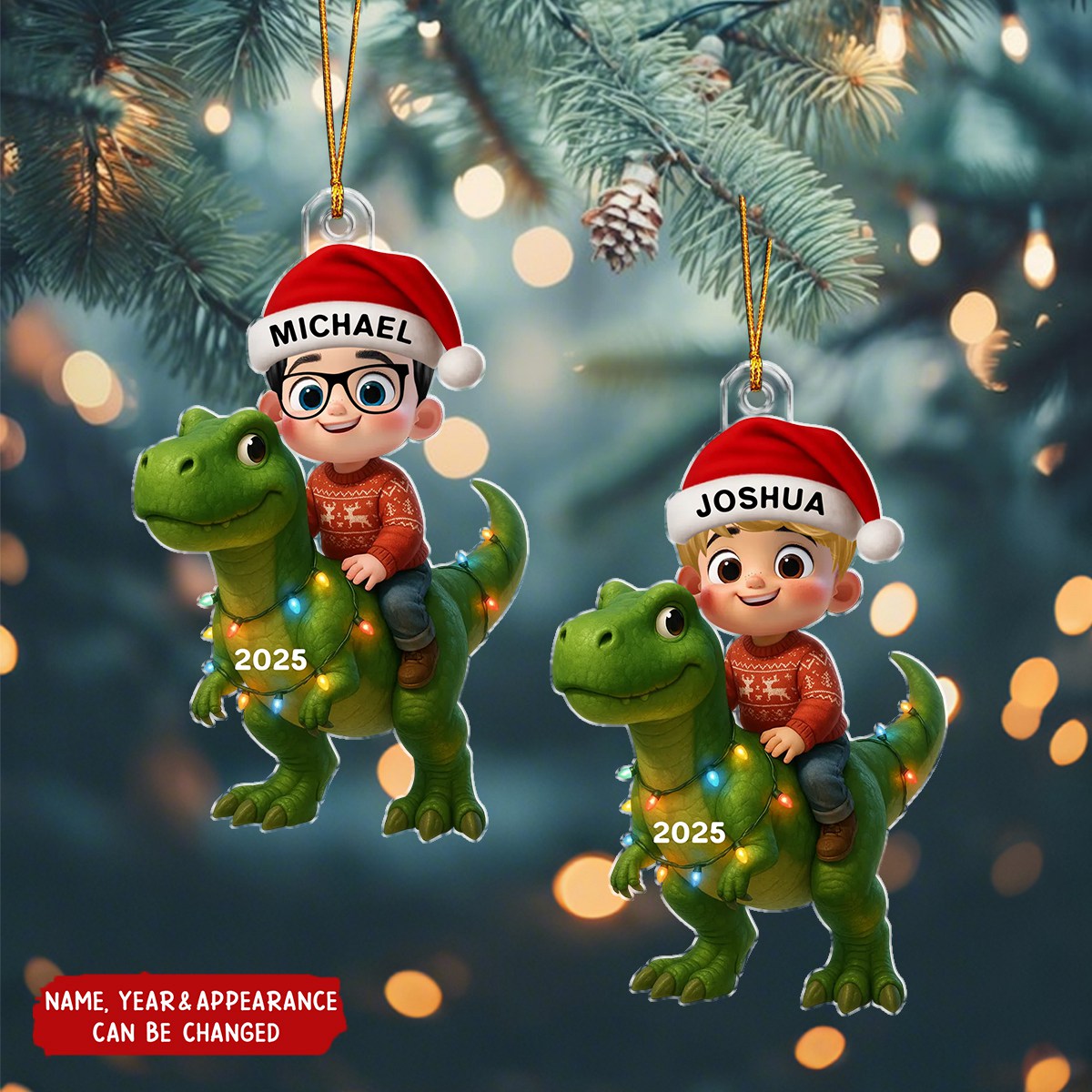Personalized Dinosaur Christmas Ornament - Cute Kid Design