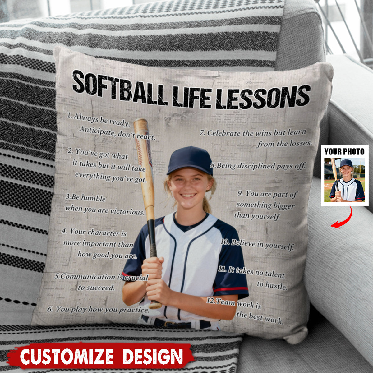 Personalized Custom Softball Life Lessons Photo Pillow - Gift For Softball Lovers