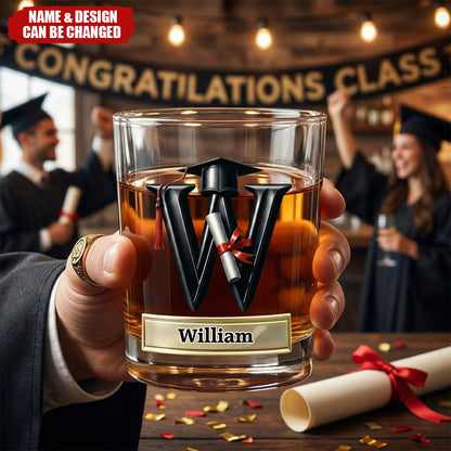 Personalized Graduation Whiskey Glass personalization view for Son/Grandson