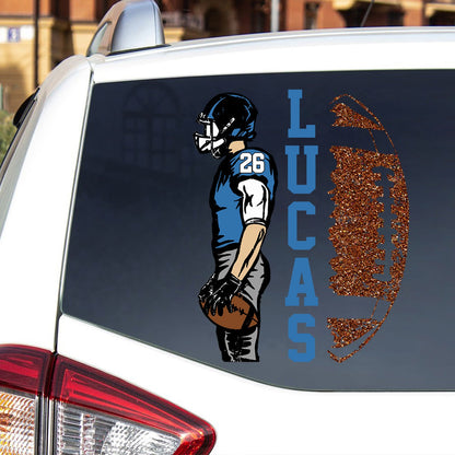Personalized football player car decal with custom name and jersey number for sports fans image 6