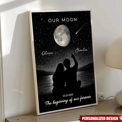Personalized Night Sky Couple Moon Phase Poster / Canvas - Custom Valentine's Day Gift