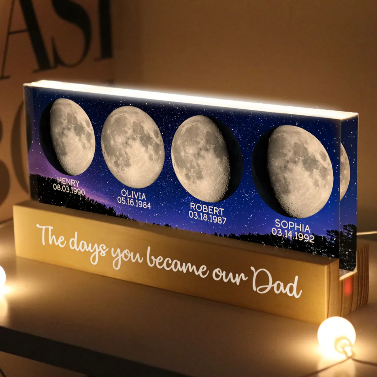 The Day You Became Our Dad - Personalized Custom Starry Moon Phase LED Night Light