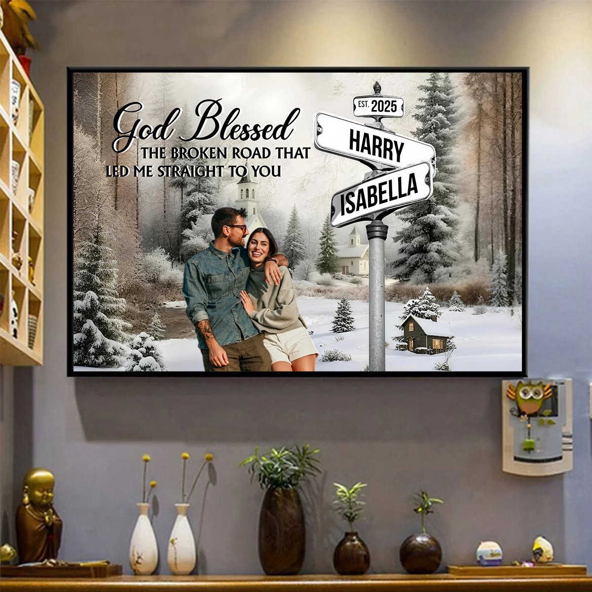 Classic Crossroad Of Love - Personalized Custom Couple Photo Anniversary Canvas / Poster