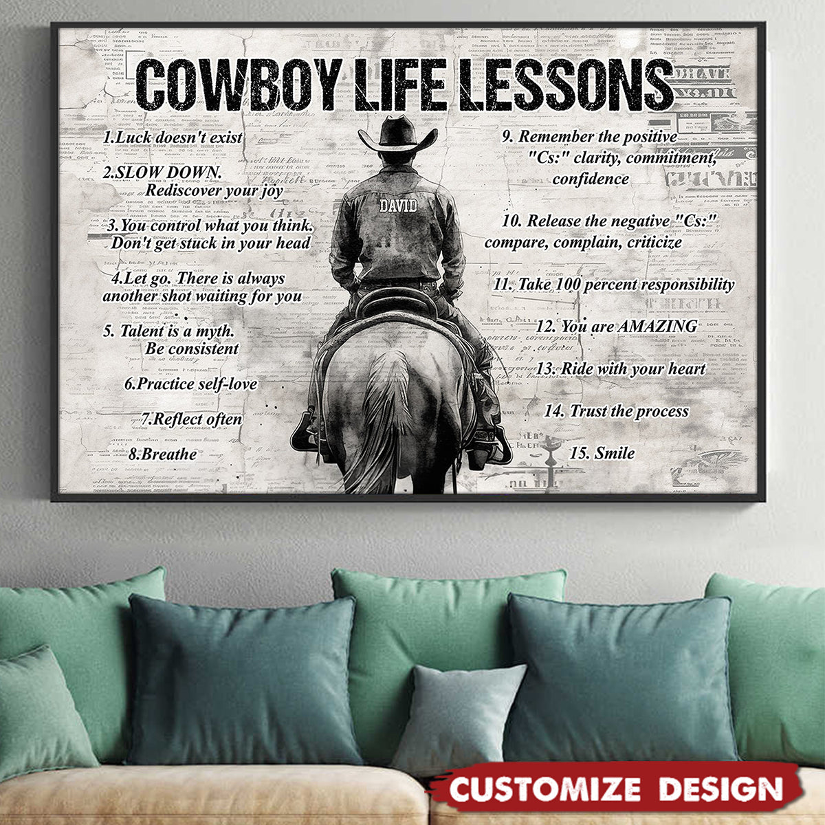 Personalized Cowboy Life Lessons Poster / Canvas - Gift For Cowboy