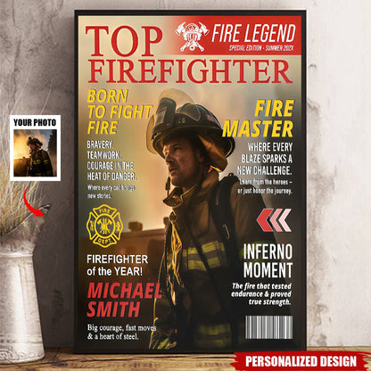 Personalized Firefighter Magazine Cover Poster / Canvas