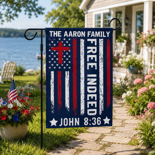Garden Flag material and size view - Personalized Christian Family Flag