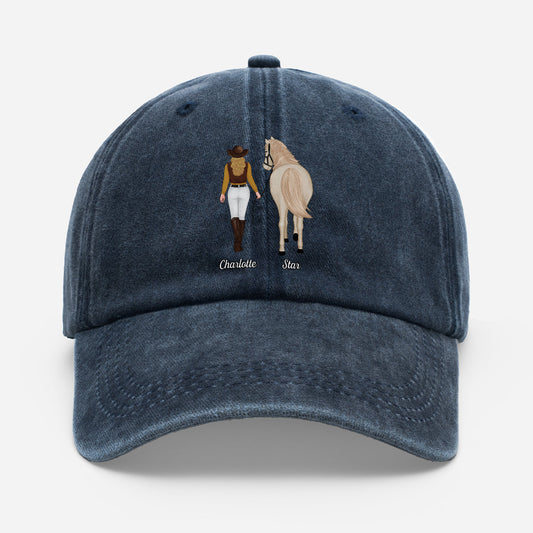 Custom Horse Rider Washed Cotton Baseball Cap for Yourself with personalized design details for meaningful gifting