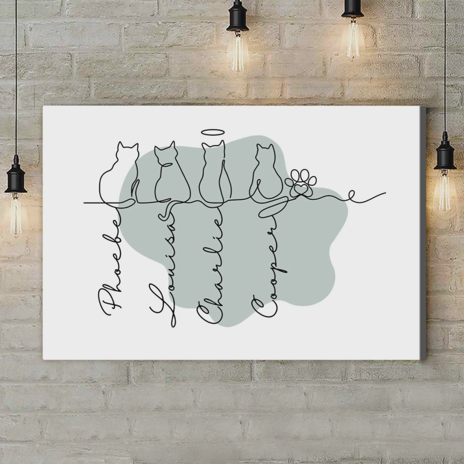 Personalized Adorable Cats Line Art Poster / Canvas - Unique Gift for Cat Lovers