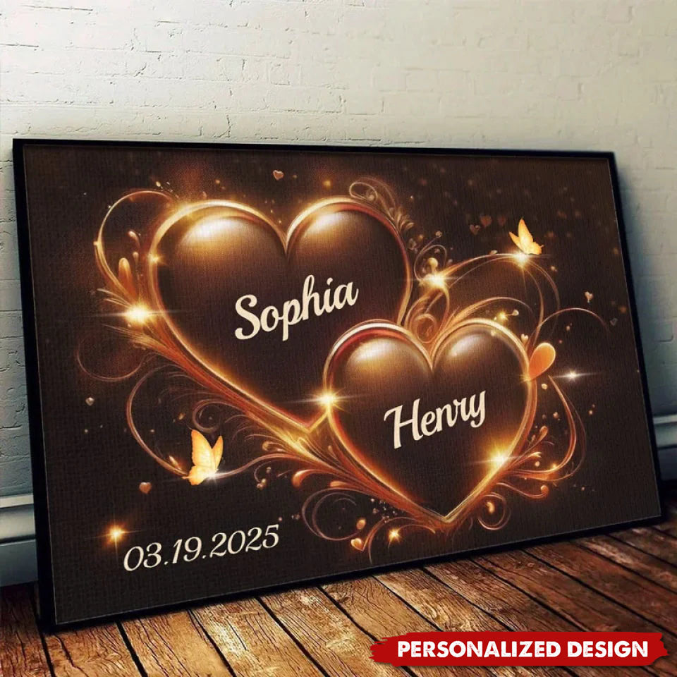 Heartfelt Personalized Canvas for Couples: 'Two Hearts Beat As One'