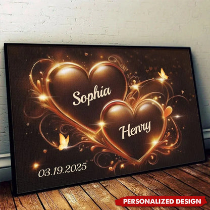 Heartfelt Personalized Canvas for Couples: 'Two Hearts Beat As One'