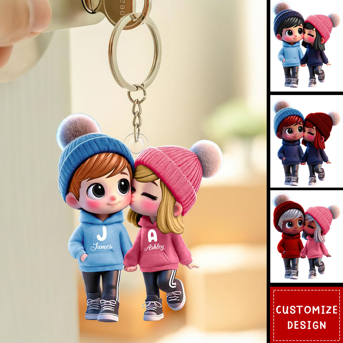 Personalized Kissing Couple Keychain - Custom Romantic Gift for Lovers