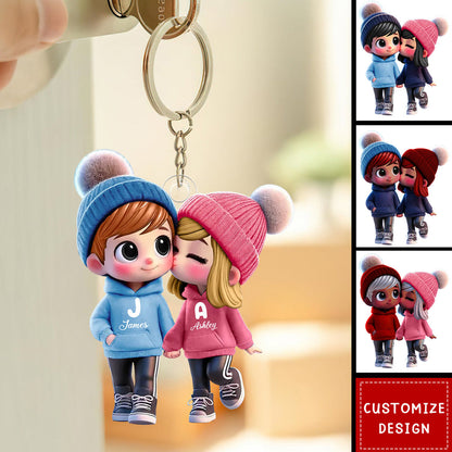 Personalized Kissing Couple Keychain - Custom Romantic Gift for Lovers